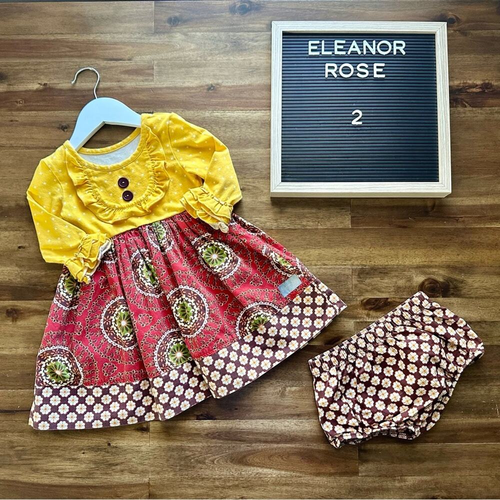 Eleanor Rose Fall Give Thanks Long Sleeve Rhonda Dress Diaper Cover Long Sleeve